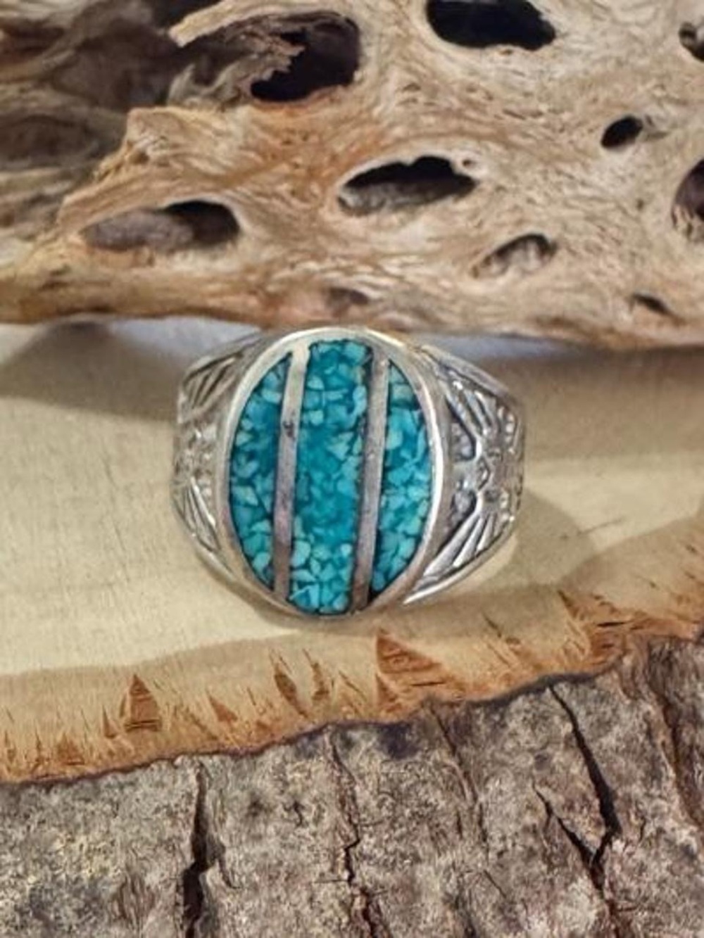 Native American Sterling Silver Turquoise Thunderbird Ring Size 12.5 signed
